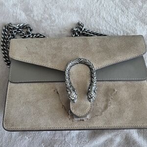 Lux Suede Chain Shoulder Bag in Taupe